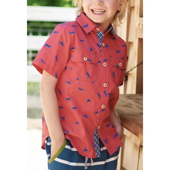 Matilda‎ Jane HORSING AROUND Shirt Boys Red Cotton Short Sleeve Button Down 14 - Picture 1 of 4